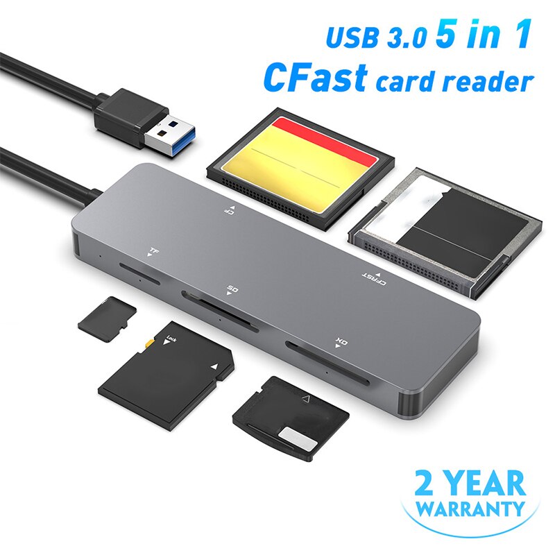 Rocketek læser samtidig 5 kort usb 3.0 multi  in 1 hukommelseskortlæser adapter til sd/tf/cf/xd/cfast