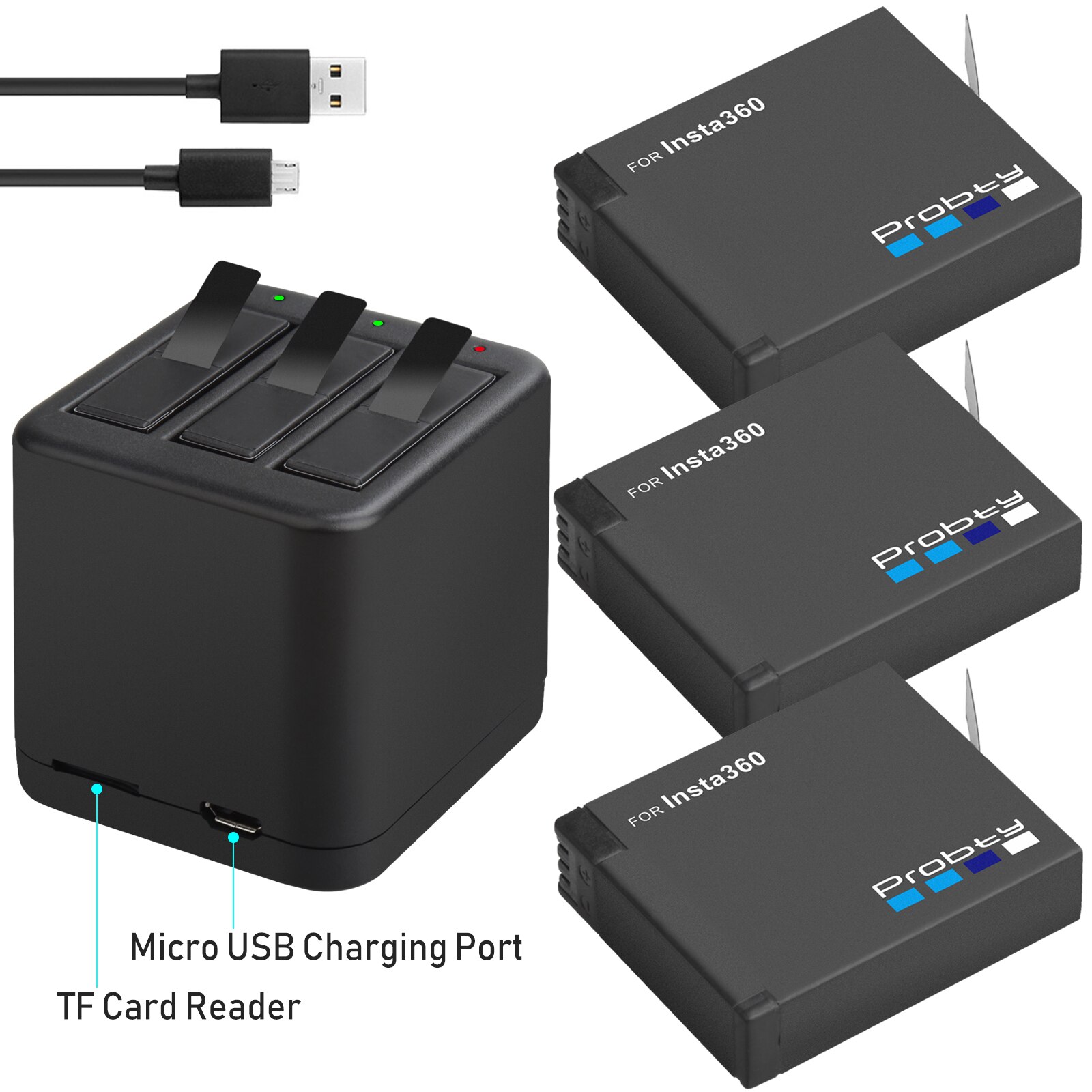 3.8V 1400mAh Insta360 ONE X battery and Micro USB battery charger support reading and writing TF card at the same time: 3BatteryWithCharger