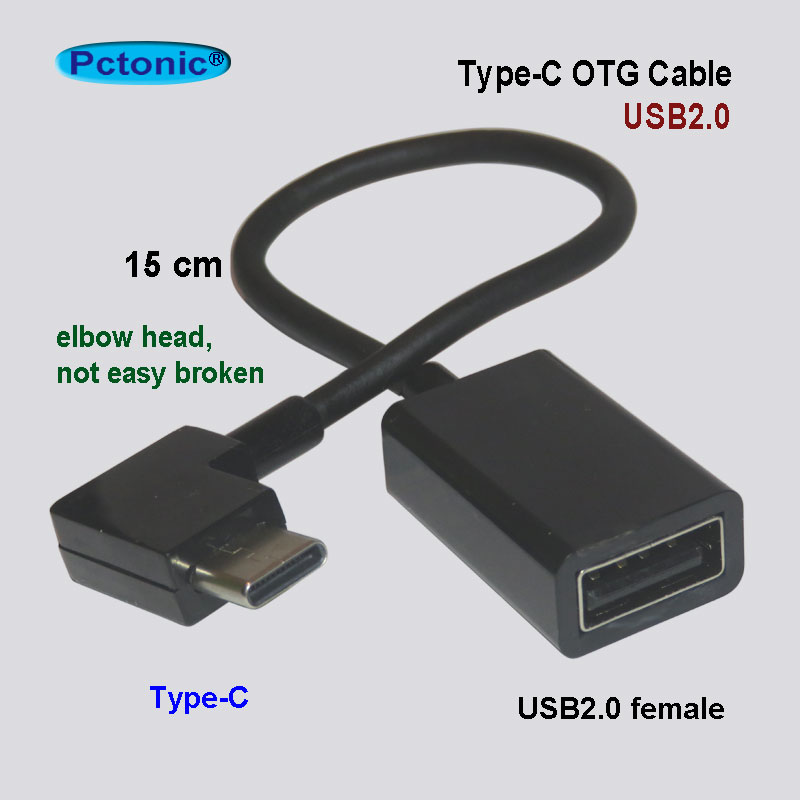 Pctonic Elleboog Type-C-USB Otg Kabel Korte 10Cm Buigen Usb Type-A Female Naar Type-C mannelijke 90 Graden Haakse Kabel