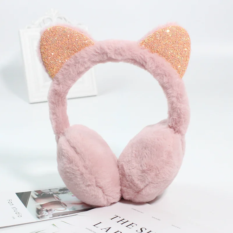 Soft Plush Cute Cat Ear Earmuffs for Women Kids Outdoor Winter Warm Thickened Ear Protector Cold Protection Folding Ear Cover: green