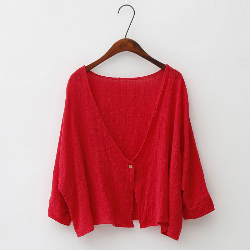 Delle donne Del Manicotto Del Blocco Cardigan Scialle Magliette E Camicette di Estate Della Camicia di Autunno Del Cotone di Lino Sottile Morbido Anti UV Protezione Solare del Bicchierino-manicotto Allentato Mantello Giubbotti cappotto: red