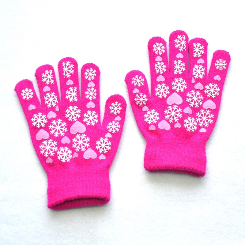 Warmom Nette Kind Fäustlinge freundlicher Winter Gestrickte Handschuhe Für Jungen Mädchen Schneeflocke Liebe aufbringen Fingerling Luvas Warme Fäustling: Rose rot