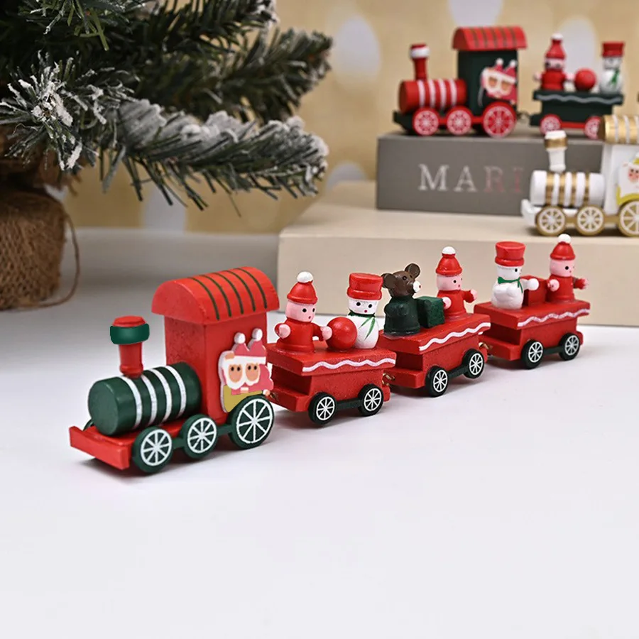 Wooden Christmas Decorations Four Section Train Display Window Tabletop Decoration Children's Cake Decoration Home Use