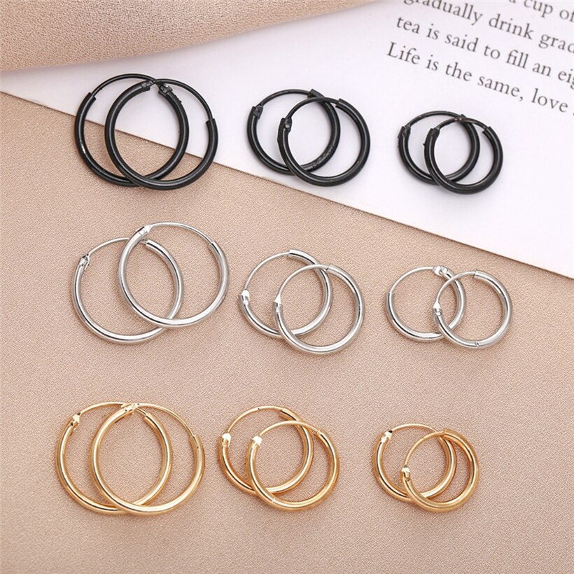 6pcs/set Hoop Earrings For Women Men Alloy Punk Stainless Steel Earings Female Circle Ear Rings Trendy