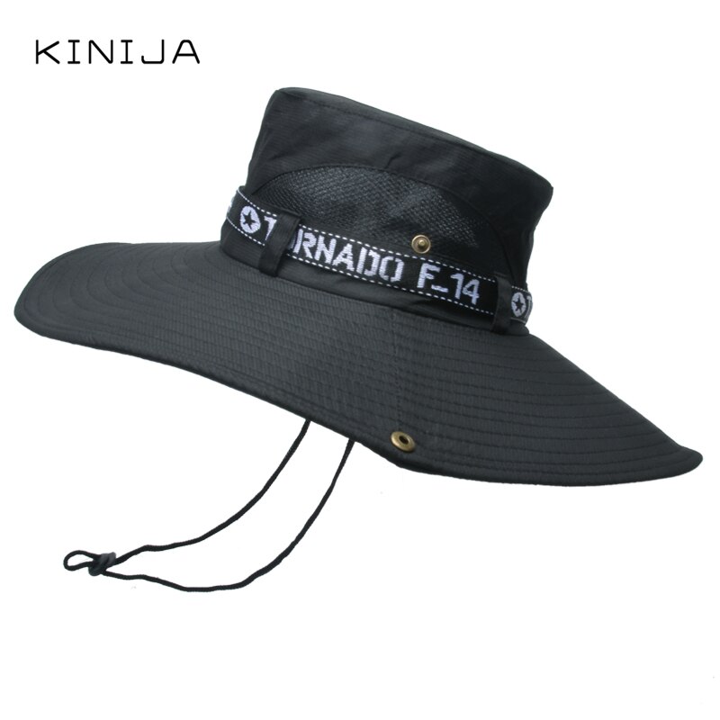 Summer Handsome Outdoor Climbing Fishing Tourism Dual Purpose Men Large Brim Sun Fisherman Hat Bucket Hat Sun Protection Cap: black