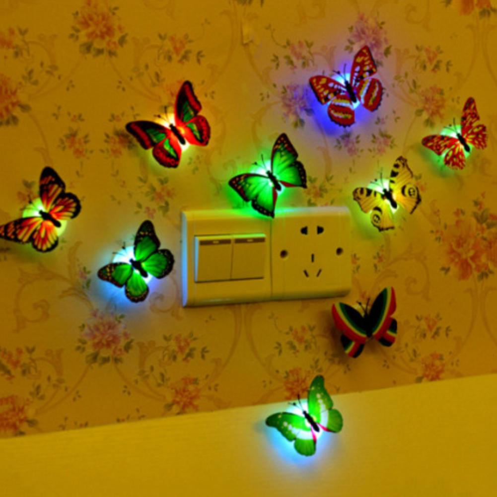 Kleurrijke Led Nachtlampje 3d Simulatie Vlinder Muurstickers Leuke Vlinders Muurstickers Art Decals Home Party Decoratie