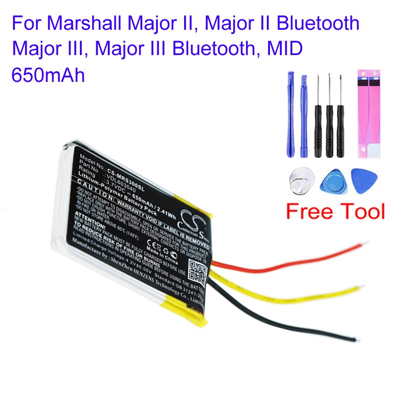 Cameron Sino VDL603040 Voor Marshall Major Ii Iii Bluetooth Mid CS-MRS300SL Vervanging Digitale Draadloze Headset Batterij Batteria