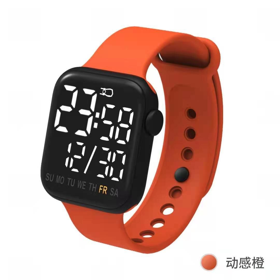 The square LED electronic watch apple touch screen LED watch digital sports students: Orange