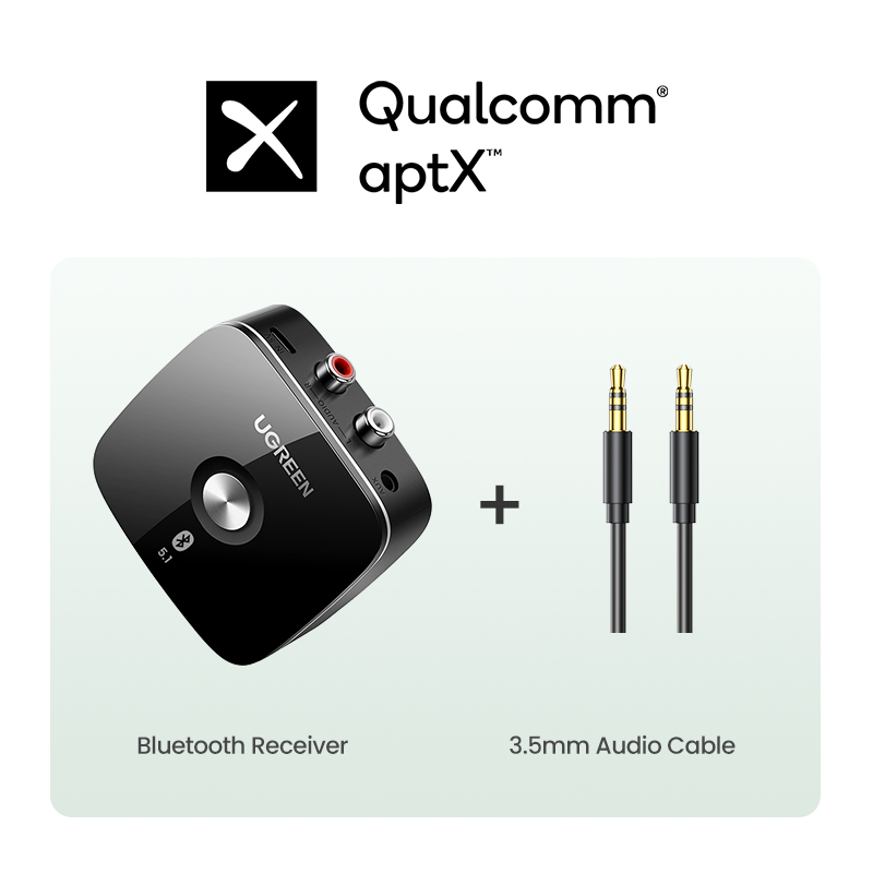 【RU】 UGREEN Bluetooth 5.1 Música inalámbrica Auido 3,5 mm RCA aptX HD Música de baja latencia Bluetooth 5.0 Sonido 3,5 mm 2RCA: Negro