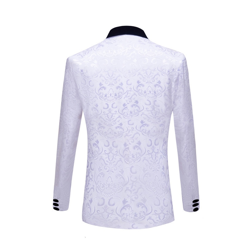 Pyjtrl mænd klassisk sjal revers 2 stykker bryllup brudgom jacquard smoking pink gul sort rød ren hvid slim fit jakke og vest