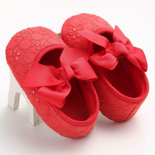Cute Infant Baby Toddler Kids Girls Crib Shoes Bow Outdoor First Walkers Prewalker Baby Shoes 0-18M: Red / 13-18 Months