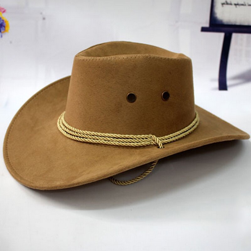 Valink western cowboy hat mænd ridehætte tilbehør bred brimmed crushable crimping man casquette homme: Beige