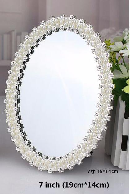 Europeu moderno oval pérola espelho de mesa metal quadro espelho decoração do casamento espelho emoldurado decoração para casa hzj010: 7inch mirror