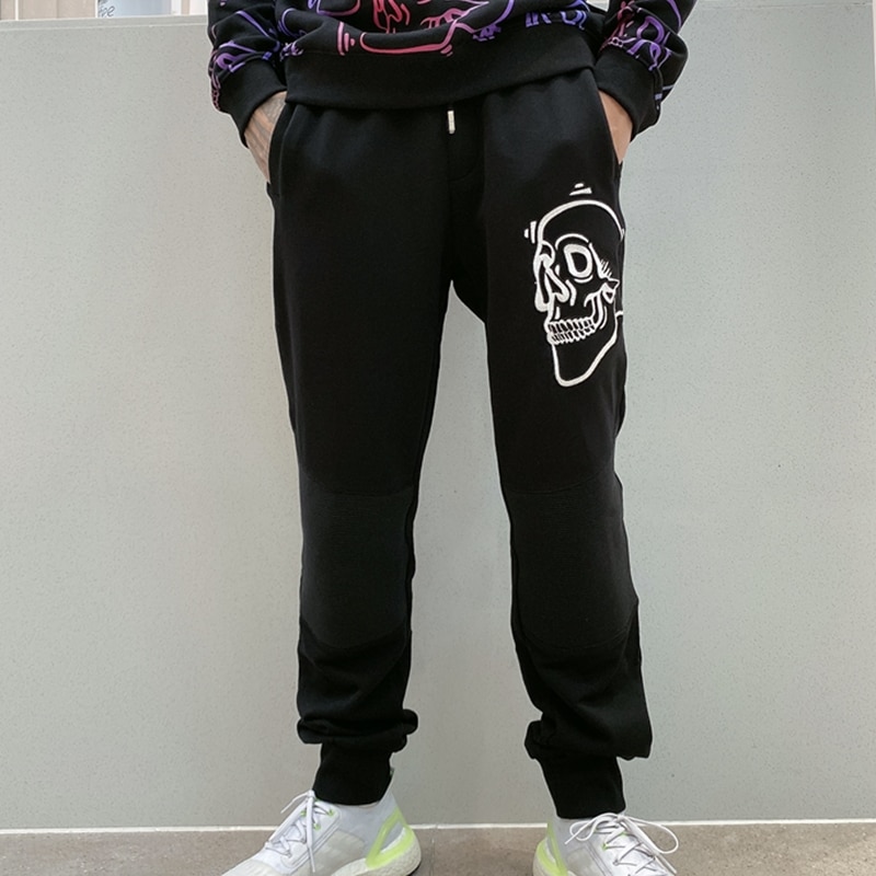 Alex plein joggingbroek met schedelborduursel, trainingsbroek voor heren, streetwear, hiphop trainingspak, joggingsbroeken, herenkleding, sportkleding