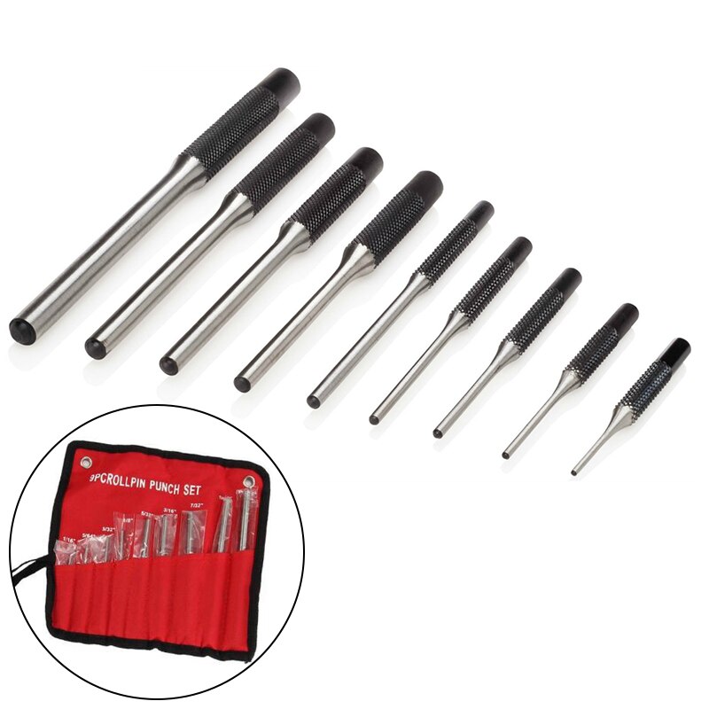 9 Pcs Roll Pin Spring Punch Set Gun Bolt Catch Roll Up Case Pin Punch Tool Pins Grip Roll Pin Punch Tool Kit: Default Title