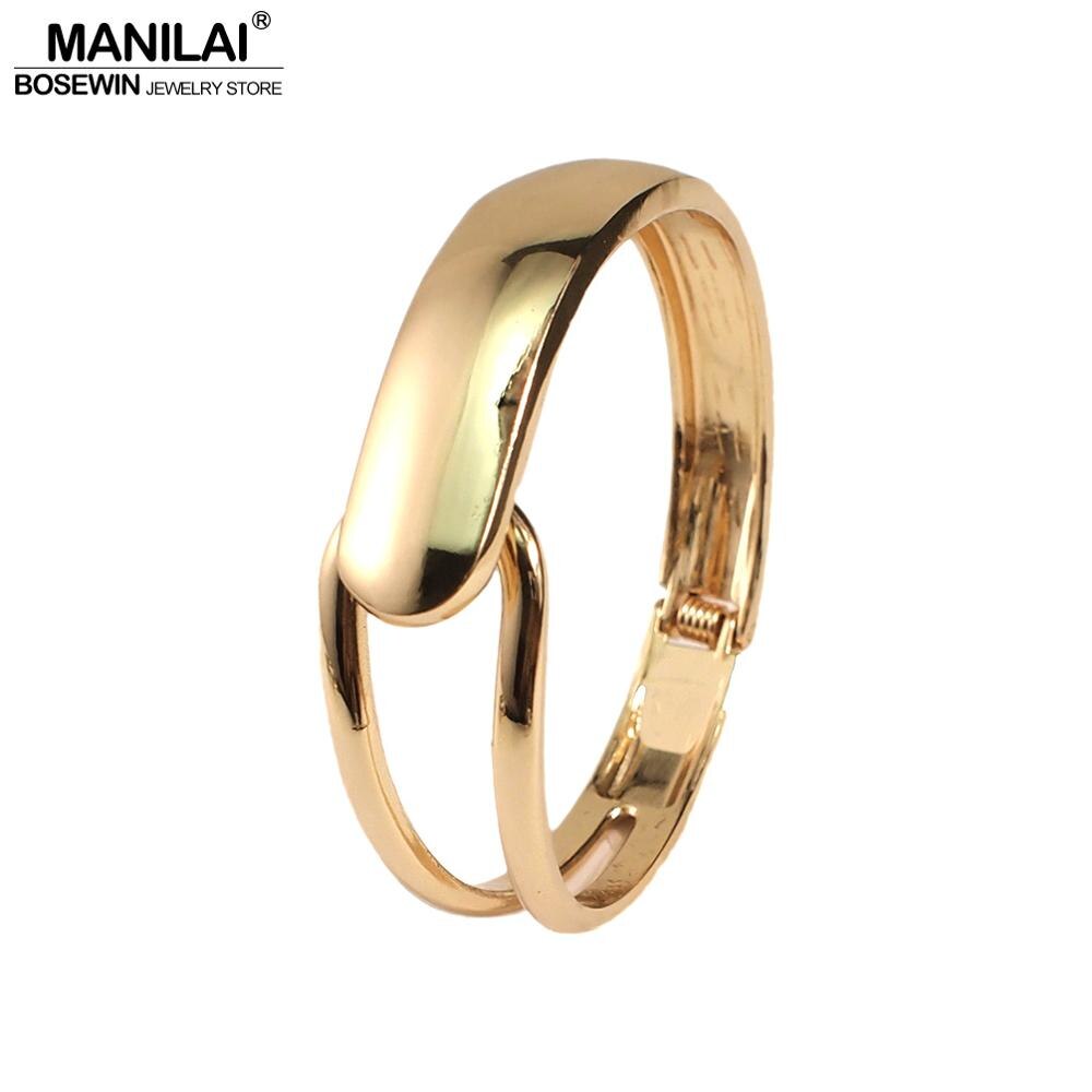 MANILAI Punk Alloy Big Bangles Bracelets Trendy Golden Silver Color Statement Cuff Bracelets For Women Jewelry Accessories