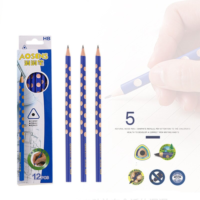 12pcs/set Children HB Triangle Pencil Drawing and Writing Standard Pencil to Correct Writing Posture Beginner Stationery Pencil