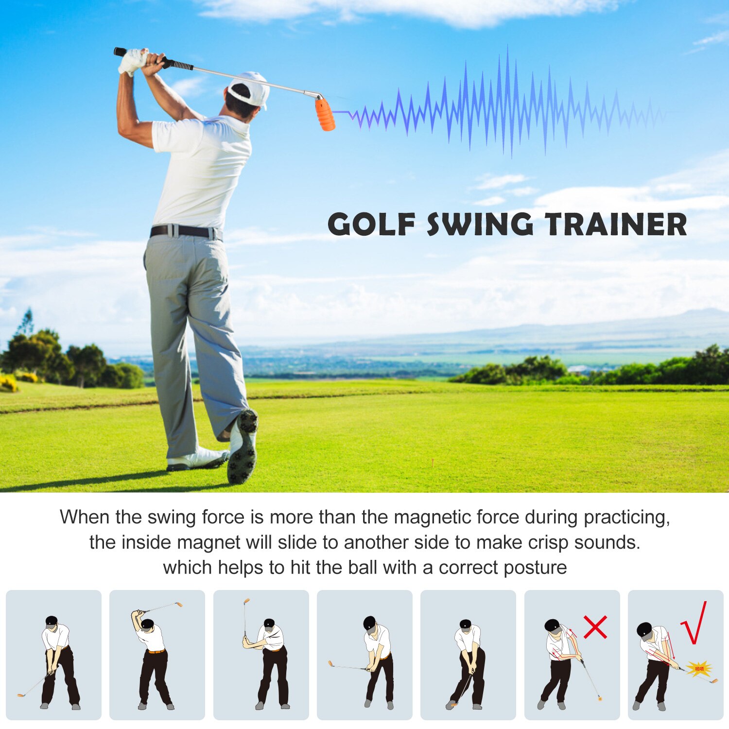 Golfsvingtræner med lyd golfjustering stick golftræning træningshjælp golf tilbehør