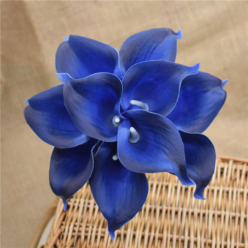 Oasis Teal Wedding Flowers Teal Blue Calla Lilies 10 stem Real Touch Calla Lily Bouquet Wedding Centerpieces artificial flowers: solid navy