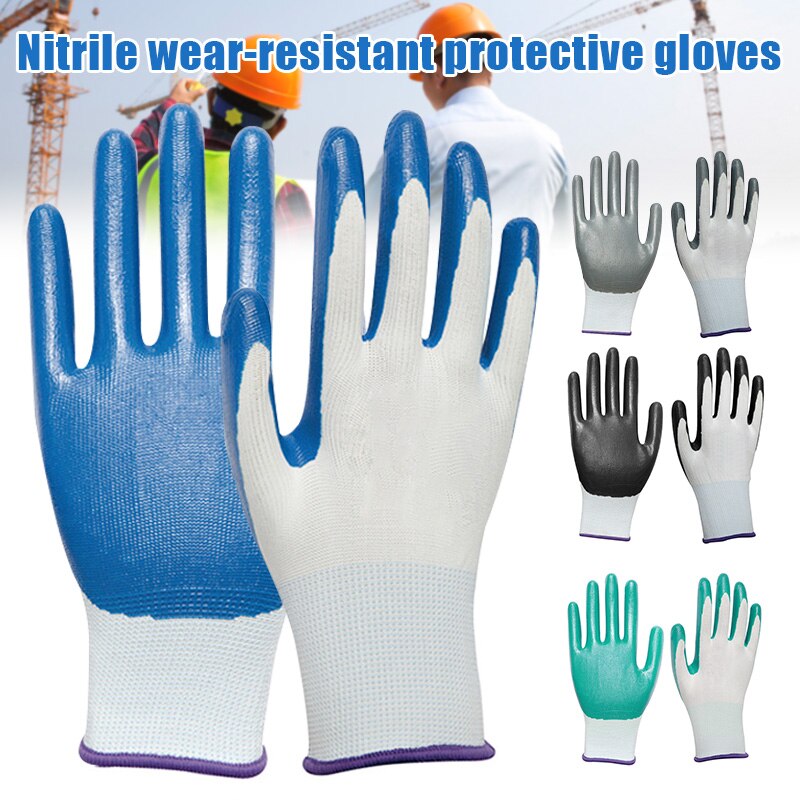 1 Paar 24Cm Arbeid Bescherming Beschermende Handschoenen Nitril Slijtvaste Olie-Proof Anti-Slip Tuin Bouw handschoenen WWO66