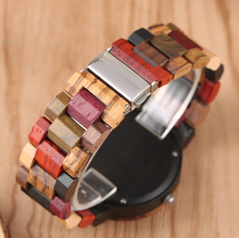 Nizza Colorato Orologi in Legno per Le Donne Quadrante della Bussola con luminoso puntatori Vigilanza di Legno di Disegno di Corrispondenza di colore Della Cinghia di orologio donna