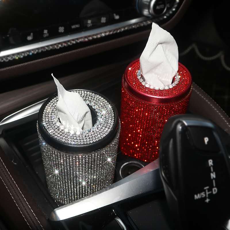 Car diamond tissue box female cute car interior supplies decoration crystal sticker diamond pumping box car round