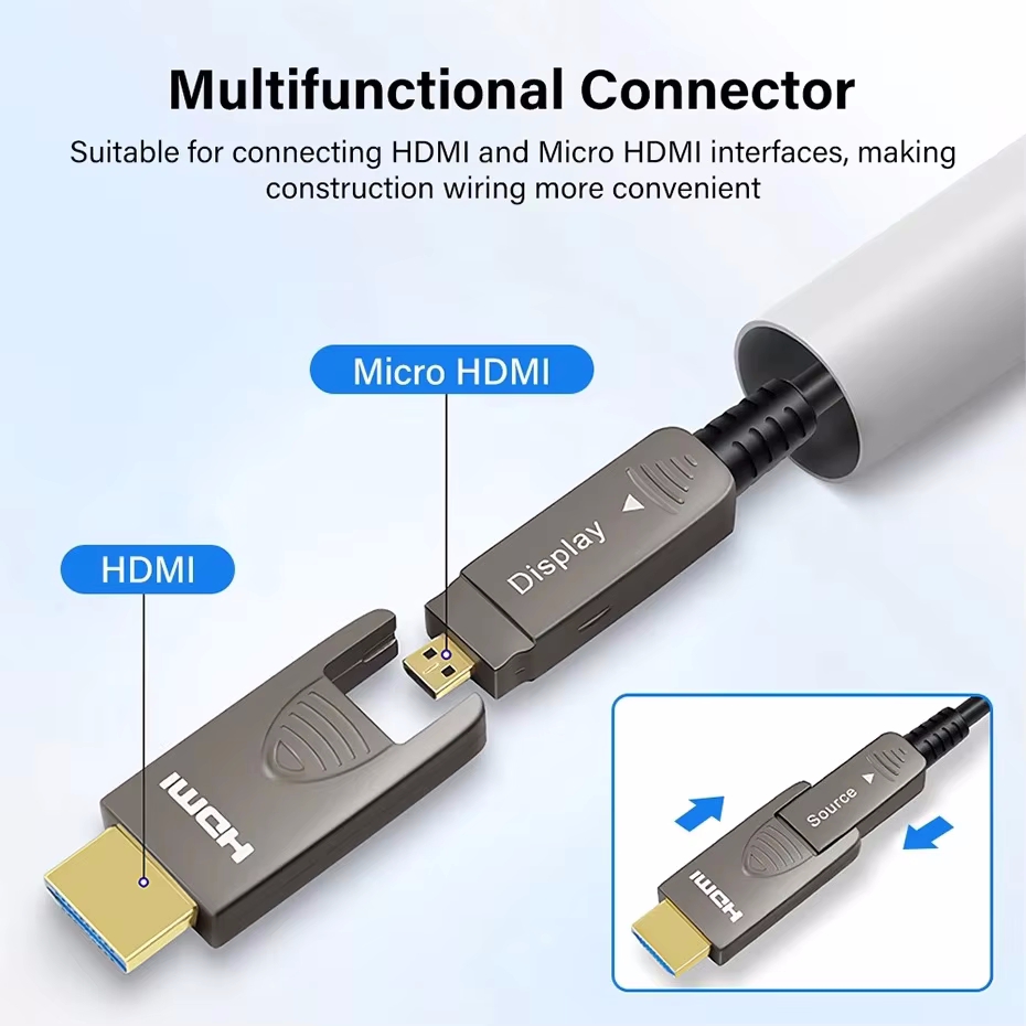 Câble hdmi 8K câble à fibres optiques détachable Type A + D 8K @ 60Hz 4K @ 120Hz câble eARC 48Gbps fibre optique hdmi active pour RTX 3080/3090