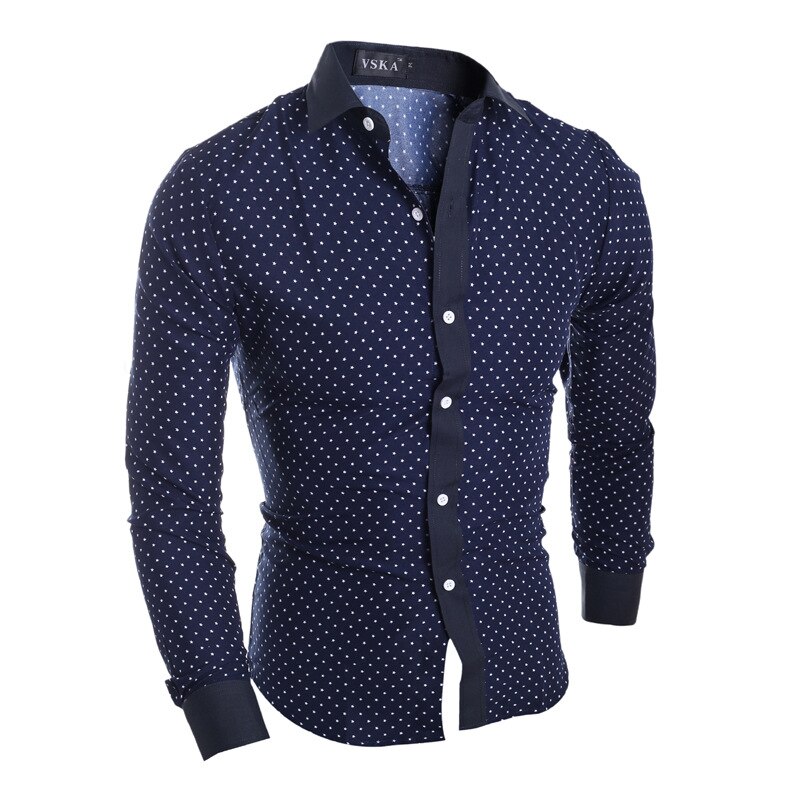 Afslappet print polka dot mænds skjorte slim fit kjole skjorte langærmet fjeder bomuld turn-down krave camisa masculina: Beige / Xxl