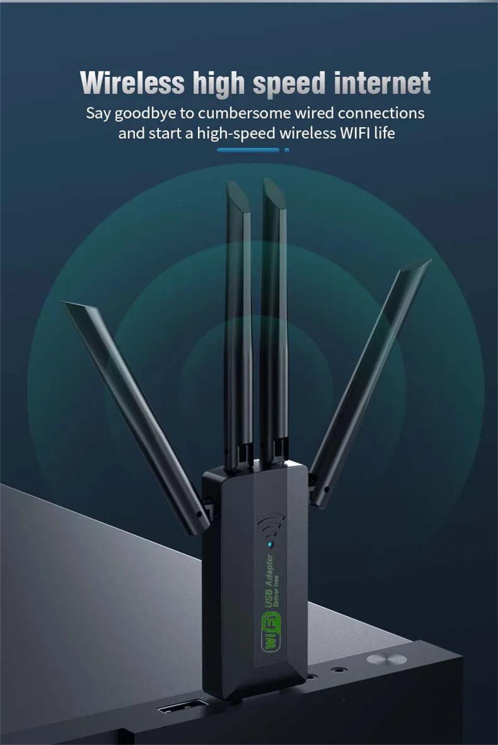 1200Mbps WiFi USB Adapter Dual Band 2.4G 5Ghz Wi-Fi Dongle With 4 Antenna USB3.0 High-Speed Wireless Card Receiver For PC Laptop