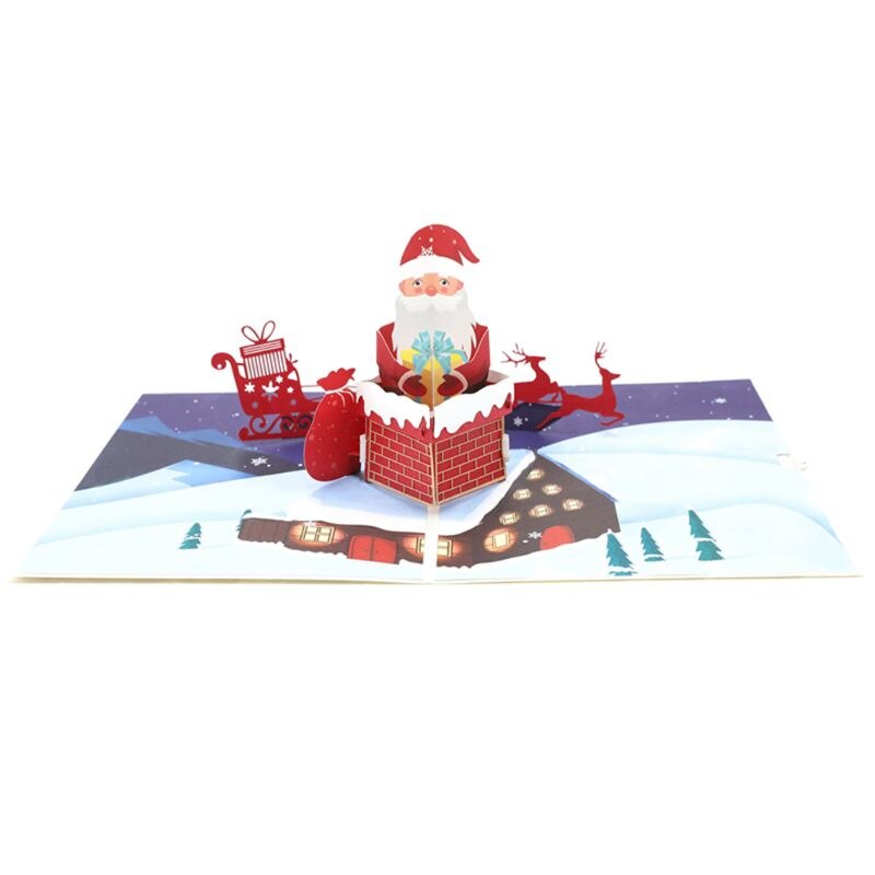 3D Pop Up Santa Claus Greeting Cards Postcards Invitations with Envelope for Kid