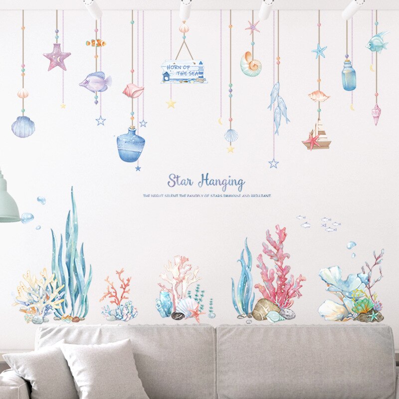 Tofok ins marine hval korall vegg klistremerke diy hav verden baby låve rom soverom dekor tapet hjem barnehage kunst veggmaleri
