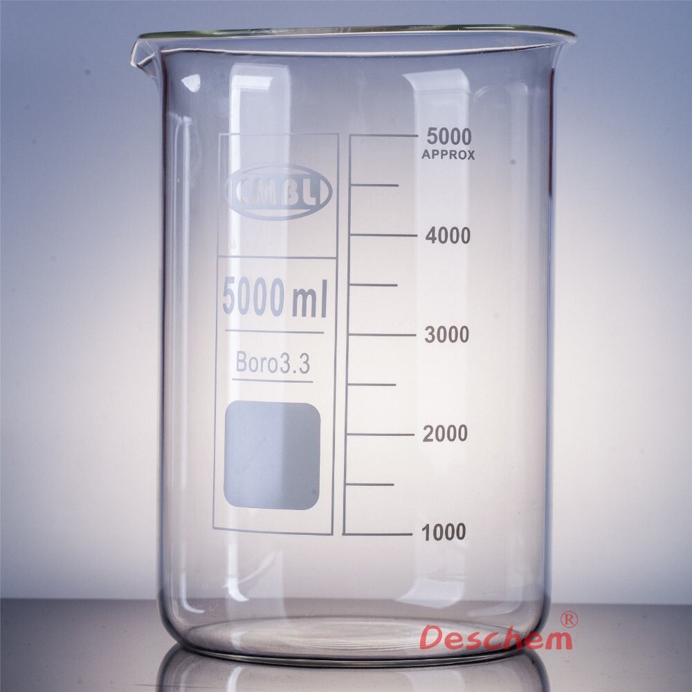 5000 ml, vaso de vidrio, baja forma, 5 litros, cristalería química de laboratorio