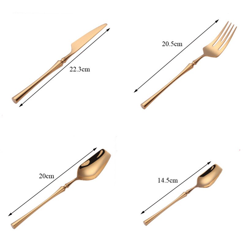 4 stk/sæt rustfrit stål service guld bestik restaurant bøf kniv teske og gaffel køkken spisestel tilbehør