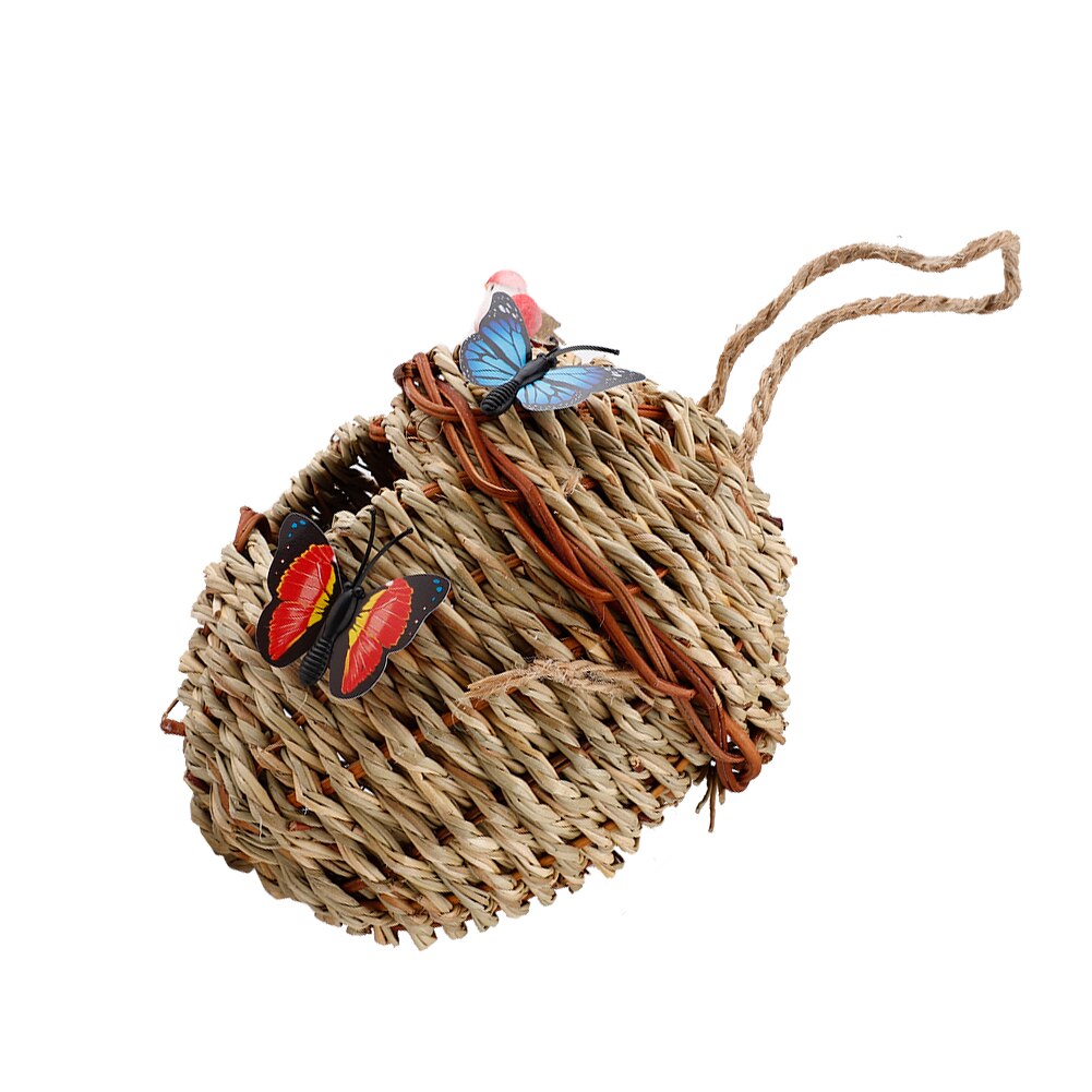 Hand Woven Basket Small Birdhouses for Outdoor Hanging Hummingbird Nesting House Nest Bird Hideaway Cage for Sparrow