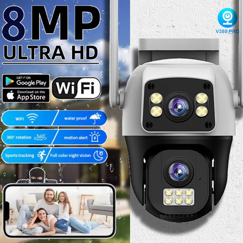 8MP 4K WIFI IP Camera PTZ Outdoor Dual Screen AI Human Detection Dual Lens Two-way Audio CCTV Video Security Camera V380 APP