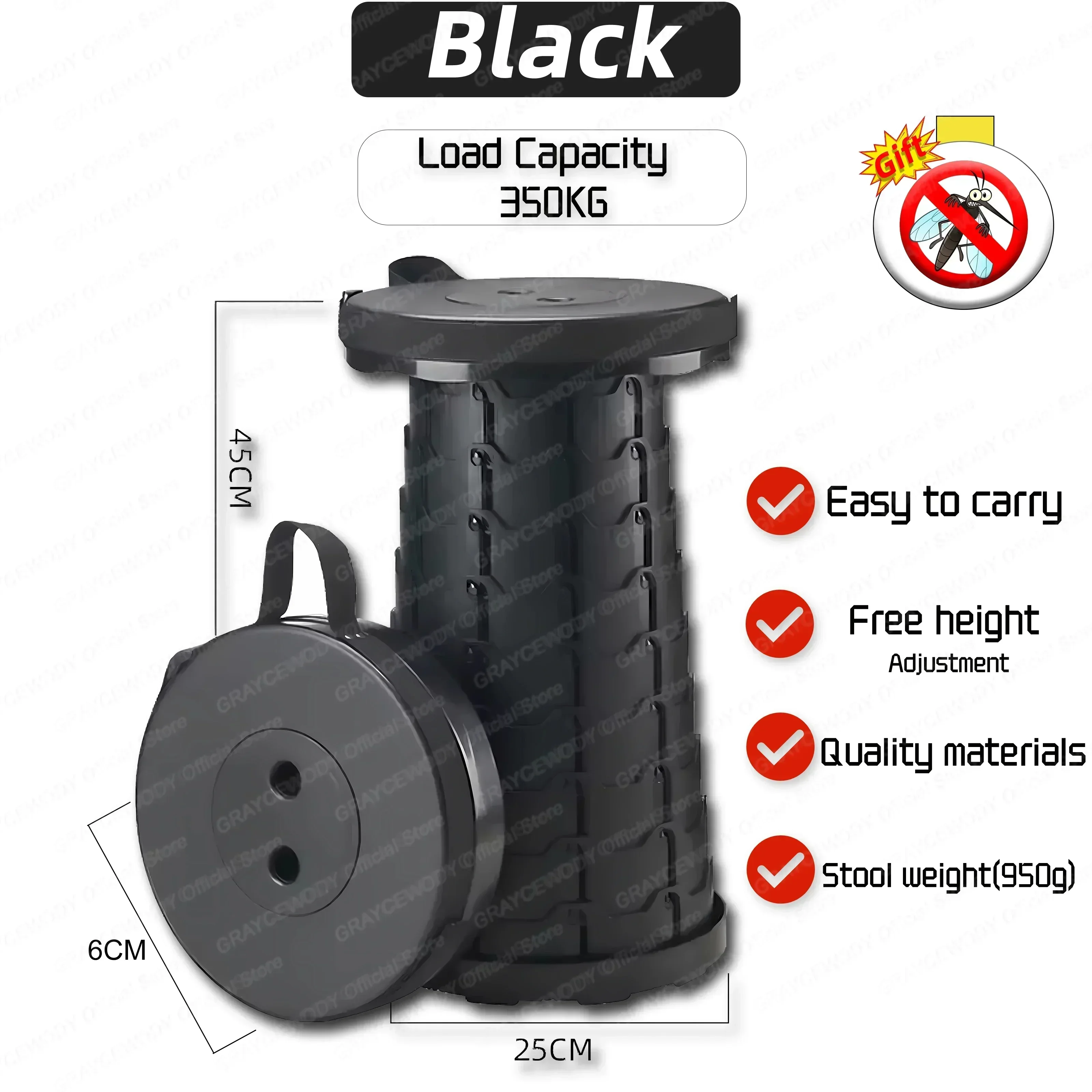 Portable Round Folding Chair Accordion Chair Height Adjustment Simple Tool Elephant Swing Playground Queue Chair: army green