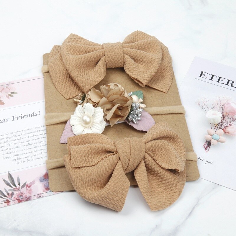 3Pcs/Set Cute Bow Flower Baby Headband For Newborn Elastic Baby Girl Hair Band Turban Haarband Baby Hair Accessories: as the picture 2