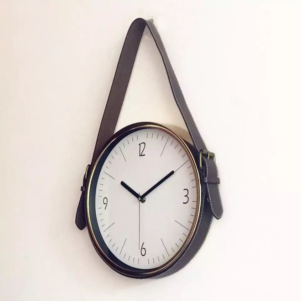 Wandklok Modern Home Decoratie Accessoires Creatieve Riem Wandklokken Rose Gold Metal Digitale Horloges