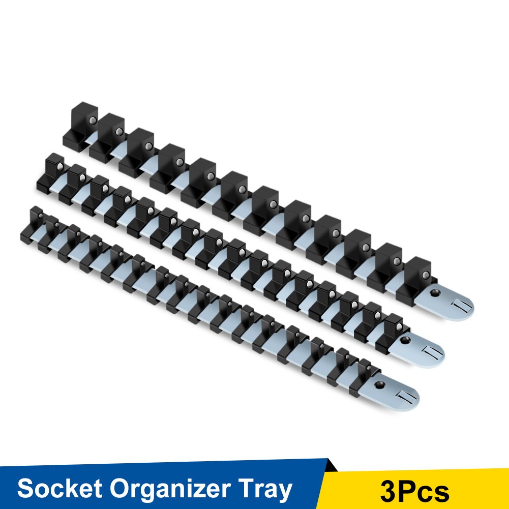 3Pcs Socket Organizer Tray 340 Mm Socket Houder 1/4 "3/8" 1/2 "Dopsleutel Organizer Plastic Socket houder Rack Opslag Verdelen