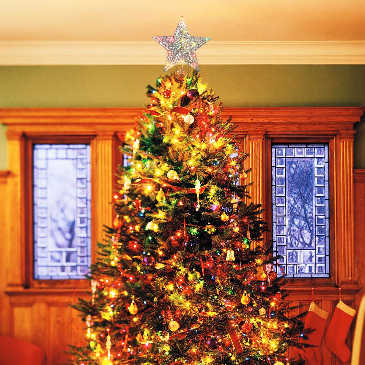 25 x 30cm juletræ topper sølvbelagt juledekor 5 punkt stjerne trætop stjerne til kontor indkøbscenter juledekor  a50