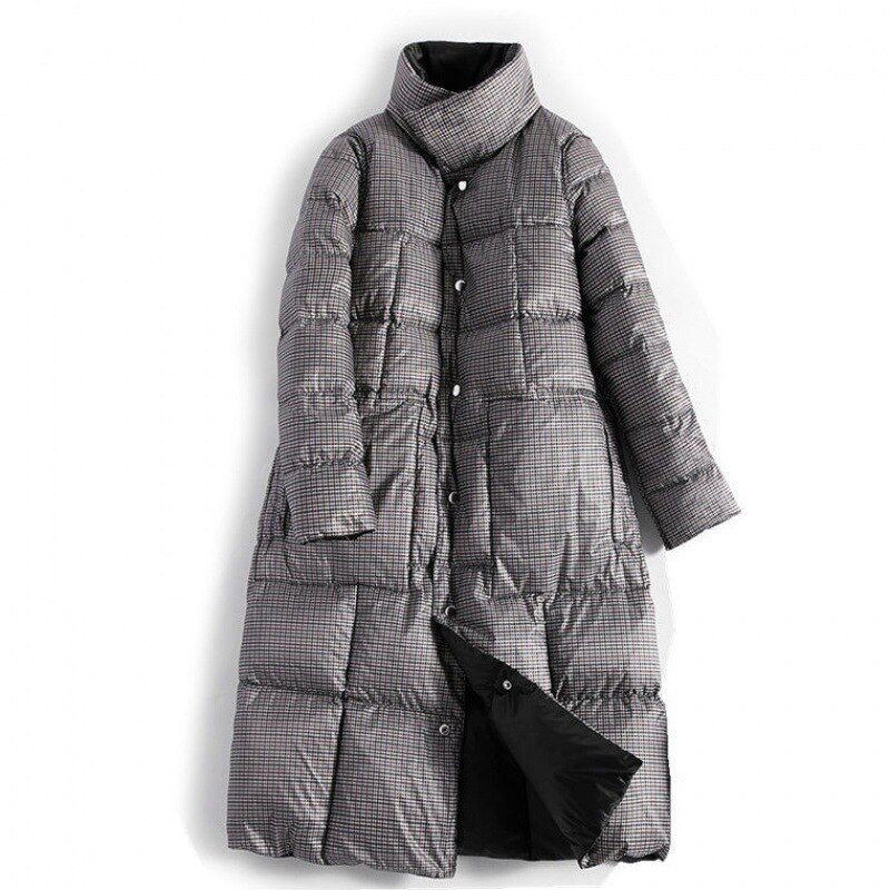 Luzuzi-Chaqueta de plumón largo de doble cara para mujer, Parkas cálidas de invierno con cuello alto a cuadros, plumón de pato blanco, ropa de abrigo para nieve,