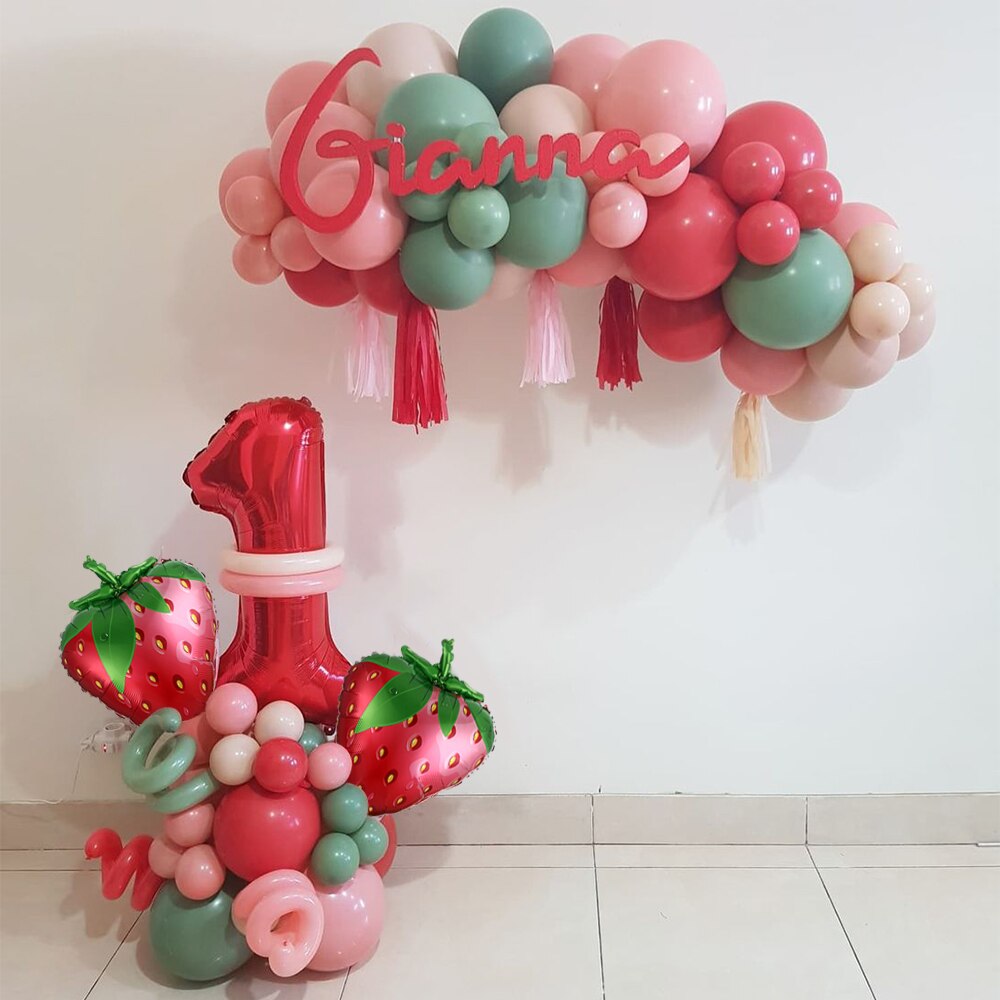 1set Strawberry Theme Aluminum Film Balloon 32Inch Red Number Balloons Garland Kit for Girl 1st Birthday Party Decroation Globos