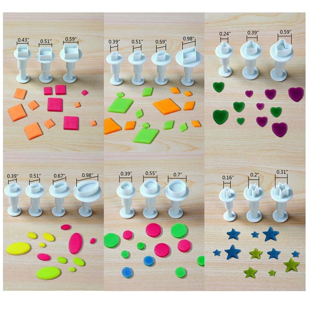 20pcs Polymer Clay Cutter Mini Fondant Cookie Plunger Cutters Sugarcraft Cake Decorating Square Heart Shape Embossing Mold Tools