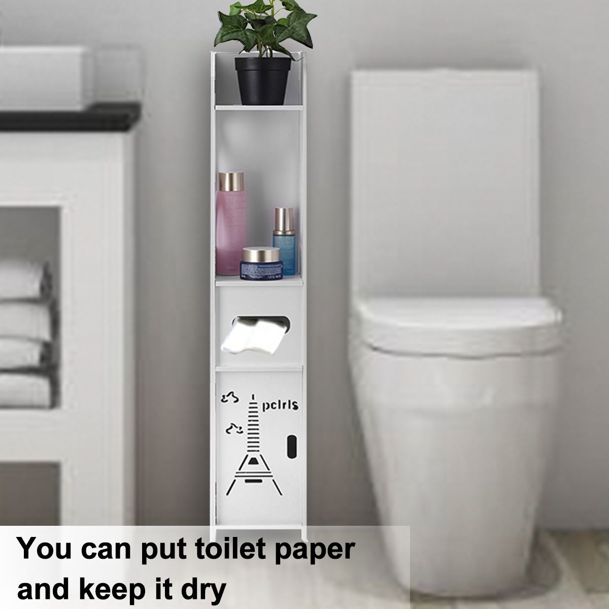 Waterproof Bathroom Cabinet Floor-standing Storage Shelf Rack Toilet Home Furniture Cabinet Wood-Plastic Board Cupboard Shelf