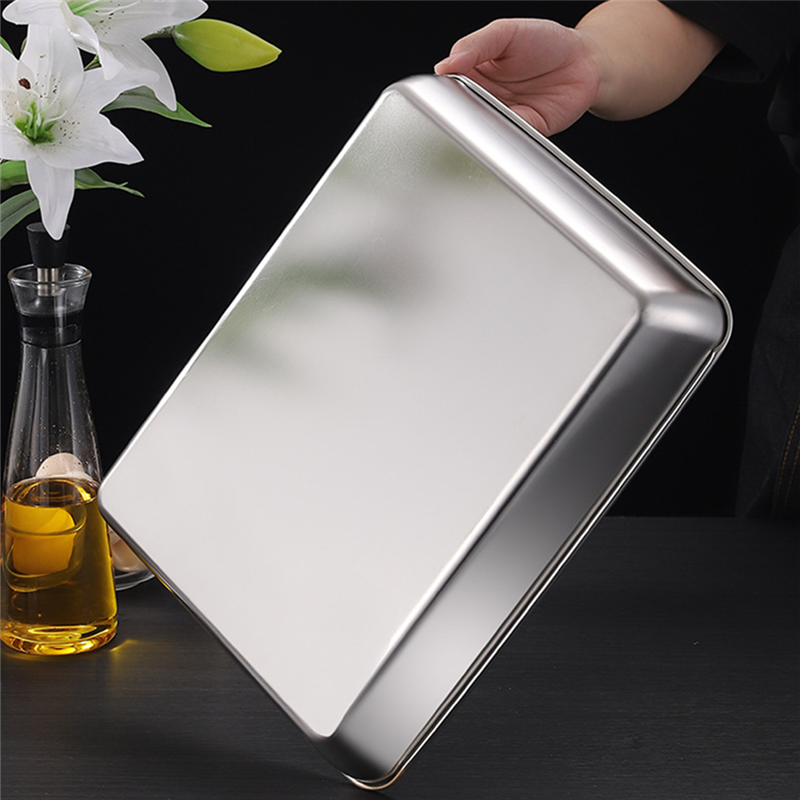 Stainless Steel Rectangular Food Trays Barbecue Fruit Bread Storage Plate Kitchen Steamed Deep Pans Dish Bakeware Baking Tools