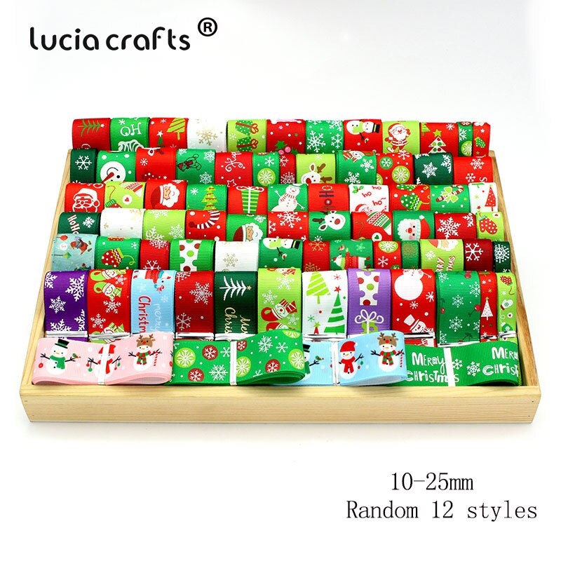 Lucia crafts 12 yards random printi grosgrain satinbånd til juledekoration  s0204: Nyt  -1