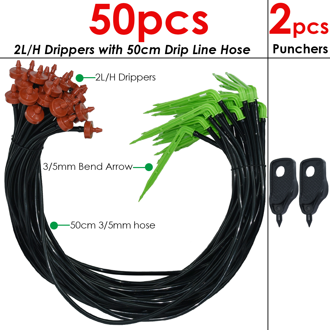 KESLA Tuin 2L/H Groene Bocht Pijl Druppelaars Druppelirrigatie Watering Systeem Kit 3/5mm Slang voor plantenpot Bonsai Gereedschap Kas: WHITE