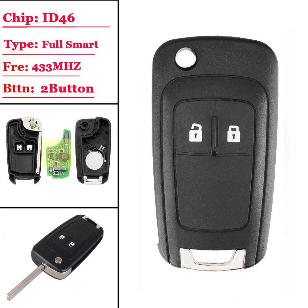 (1 stuks) 2 knop Keyless-go Vouwen Flip Afstandsbediening Sleutel Smart Key voor Chevrolet 433 MHz ID46 46 Chip HU100 Ongesneden balde