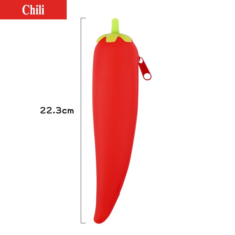 Stor kapacitet lynlås silikone penalhus aubergine ærter bønnepude majsformet studerende blyant taske opbevaringsposer pige pen taske: Chili