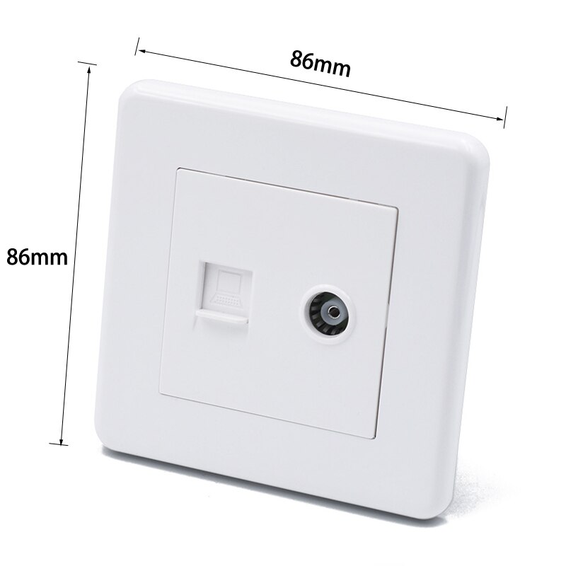 RJ45 Computer Wall Plate With Coaxial Cable TV Socket White Color Faceplate